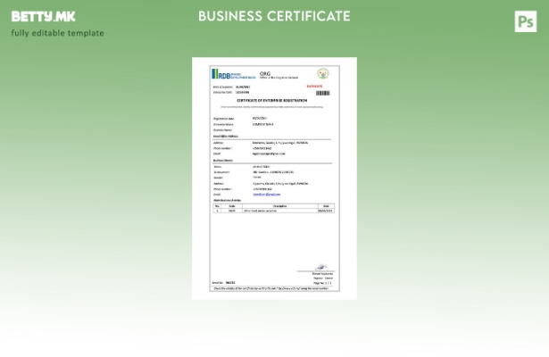 модерен стил Руанда сертификат за регистрација на претпријатие Шаблон Word и PDF